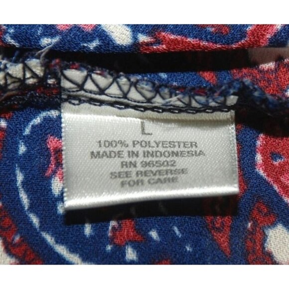Dressbarn Ladies Red & Blue Blouse Size L Sheer Long Sleeve V-Neck Paisley Print - Picture 8 of 8